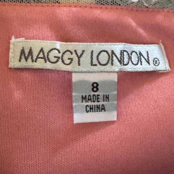 😍 MAGGY LONDON PINK GRAY SOFT WHITE ILLUSION SCALLOPED LACE SHEATH DRESS 8 NWT - Picture 7 of 9